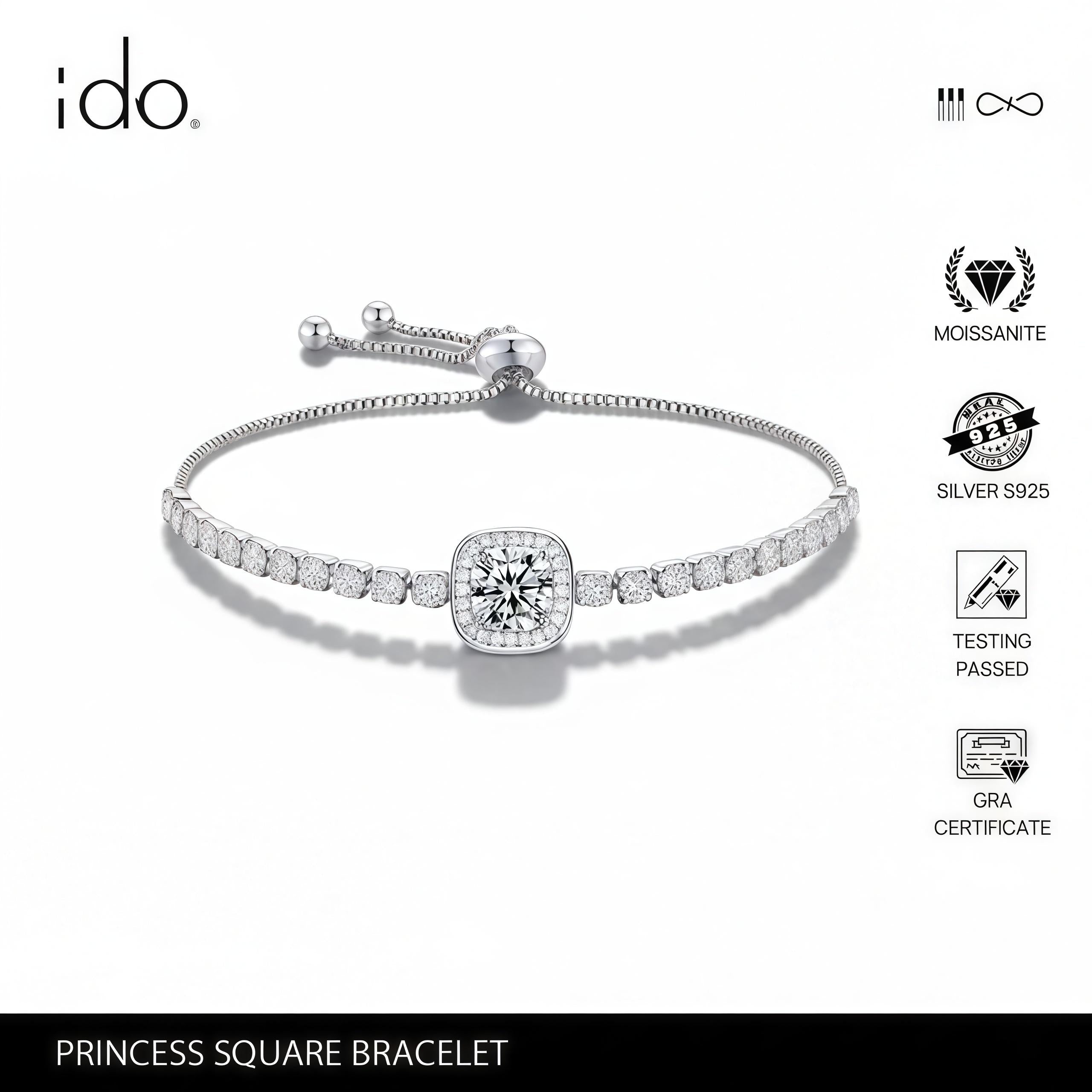 Princess Purse Bracelet - B01 Silver 925 Moissanite