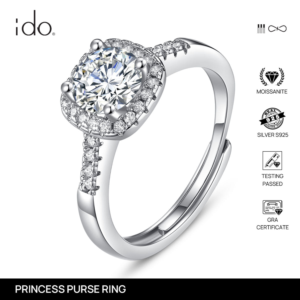 Princess Purse Ring - R01 Silver 925 Moissanite