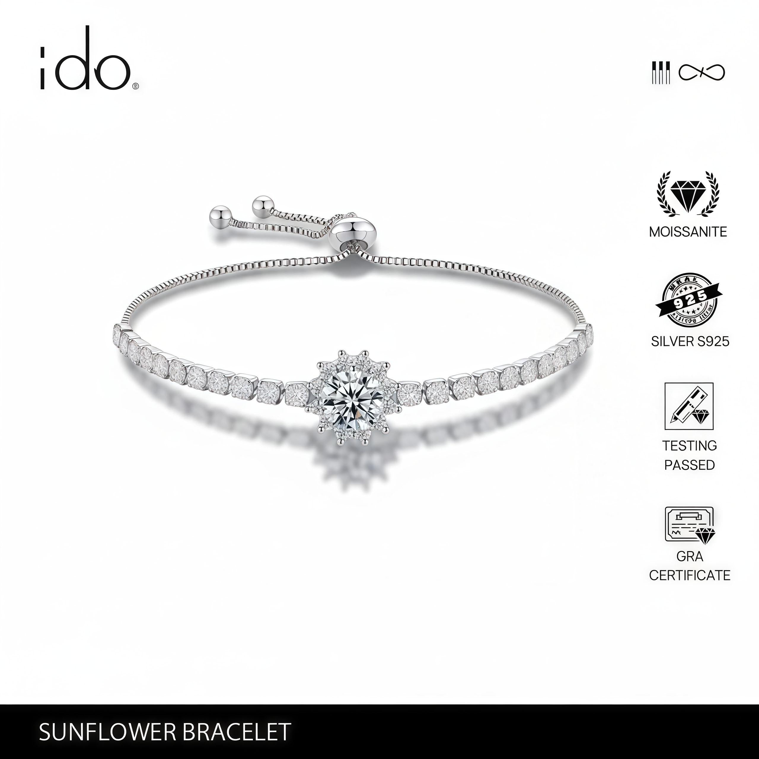 Sunflower Bracelet - B07 Silver 925 Moissanite