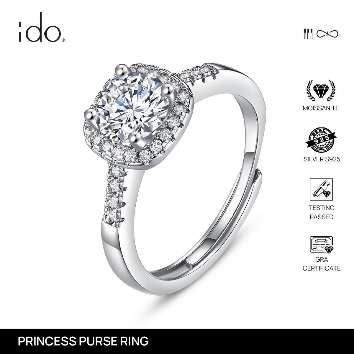 Princess Purse Ring - R01 Silver 925 Moissanite