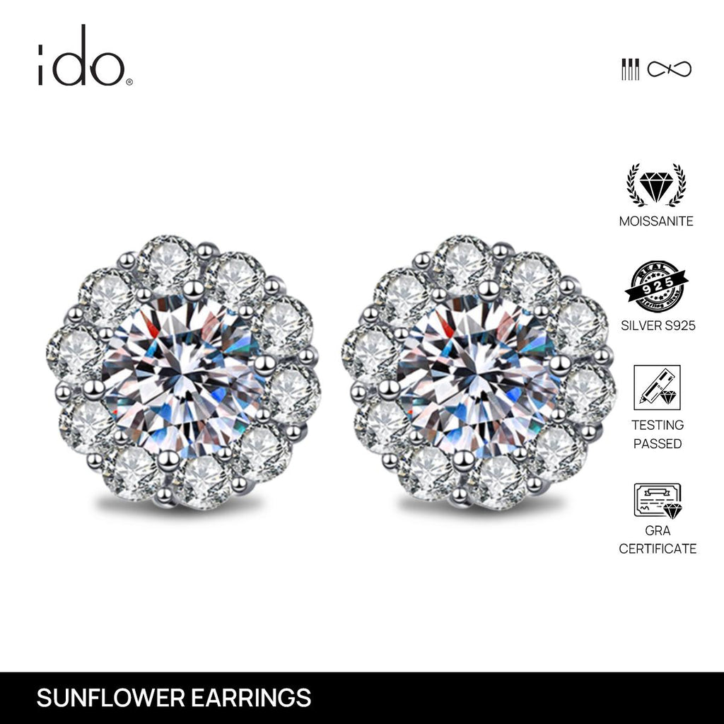 Sunflower Earing - E07 Silver 925 Moissanite
