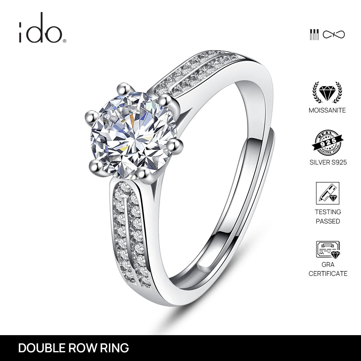 Double Row Ring - R06 Silver 925 Moissanite