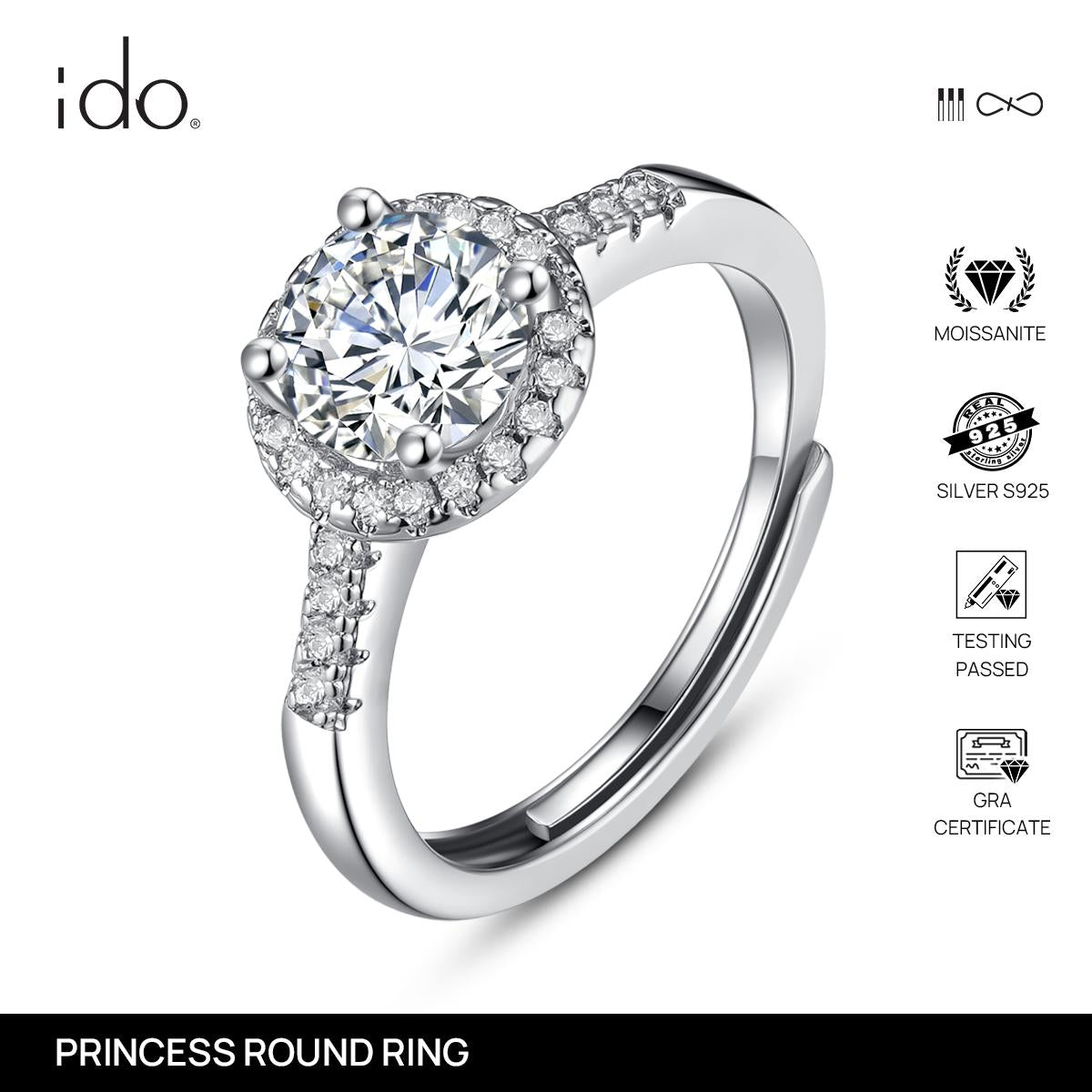 Princess Round Ring - R03 Silver 925 Moissanite